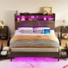 Bed Frame with Storage Headboard, Metal Platform Charging Station, LED 4 Drawers, Bookcase Storage, No Box Sprin 2