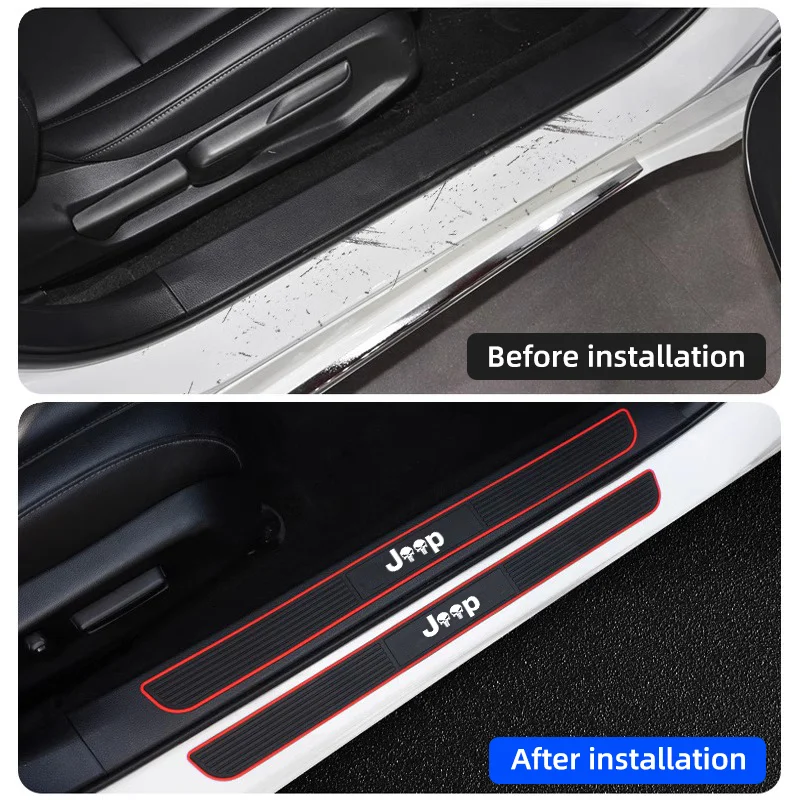 Rubber Car Door Sill Scuff Covers 4pcs For Jeep Renegade Compass Wrangler JK JL Grand Cherokee Door Panel Guards Protector Trim