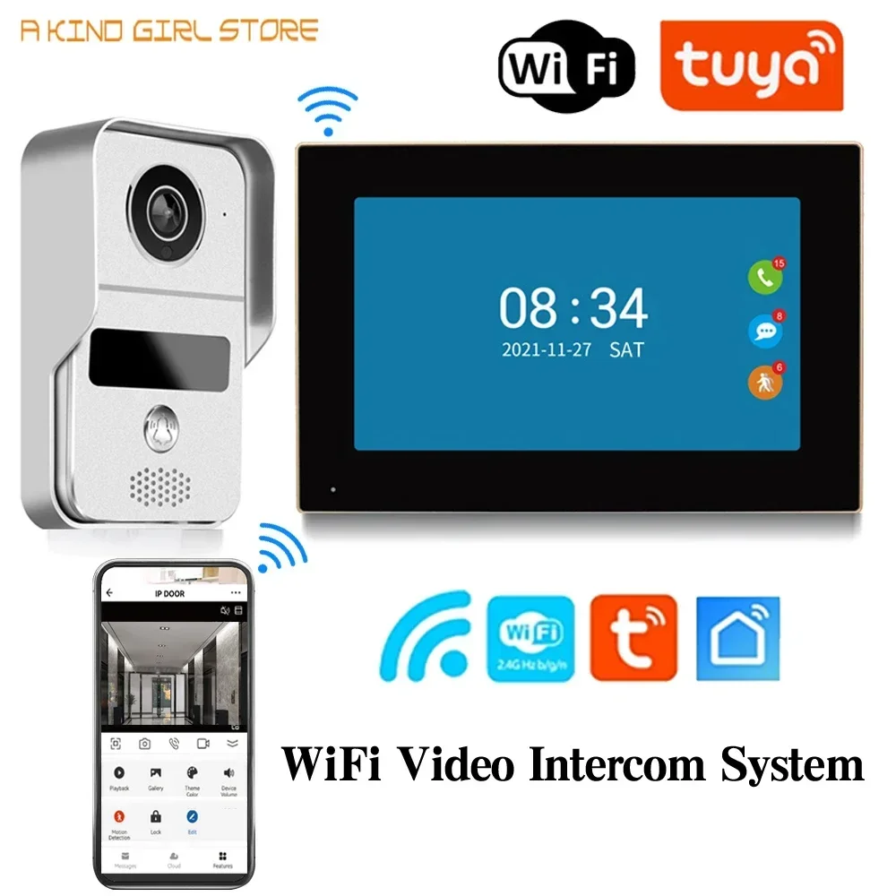 

TUYA 1080P 10 Inch 7 Color Touch Screen Wireless Wifi Video Doorbell Smart APP Home Intercom Kit for RFID Access Control System