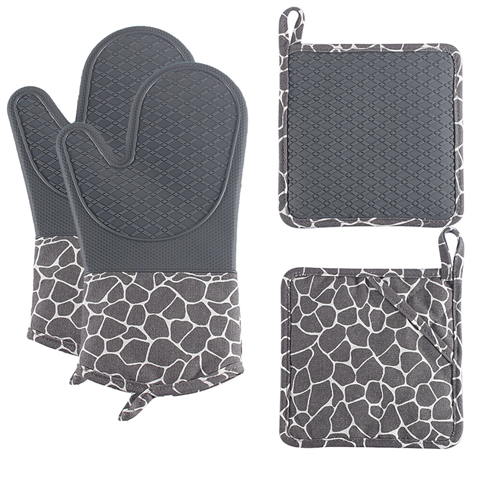 Professional Extra Long Heat Resistant Silicone Oven Mitt with Quilted Liner and Flexible Grip