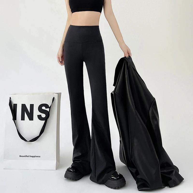 

Весенние Новые Облегающие расклешенные брюки с эластичным поясом, однотонные универсальные Молодежные повседневные широкие брюки, модная трендовая женская одежда