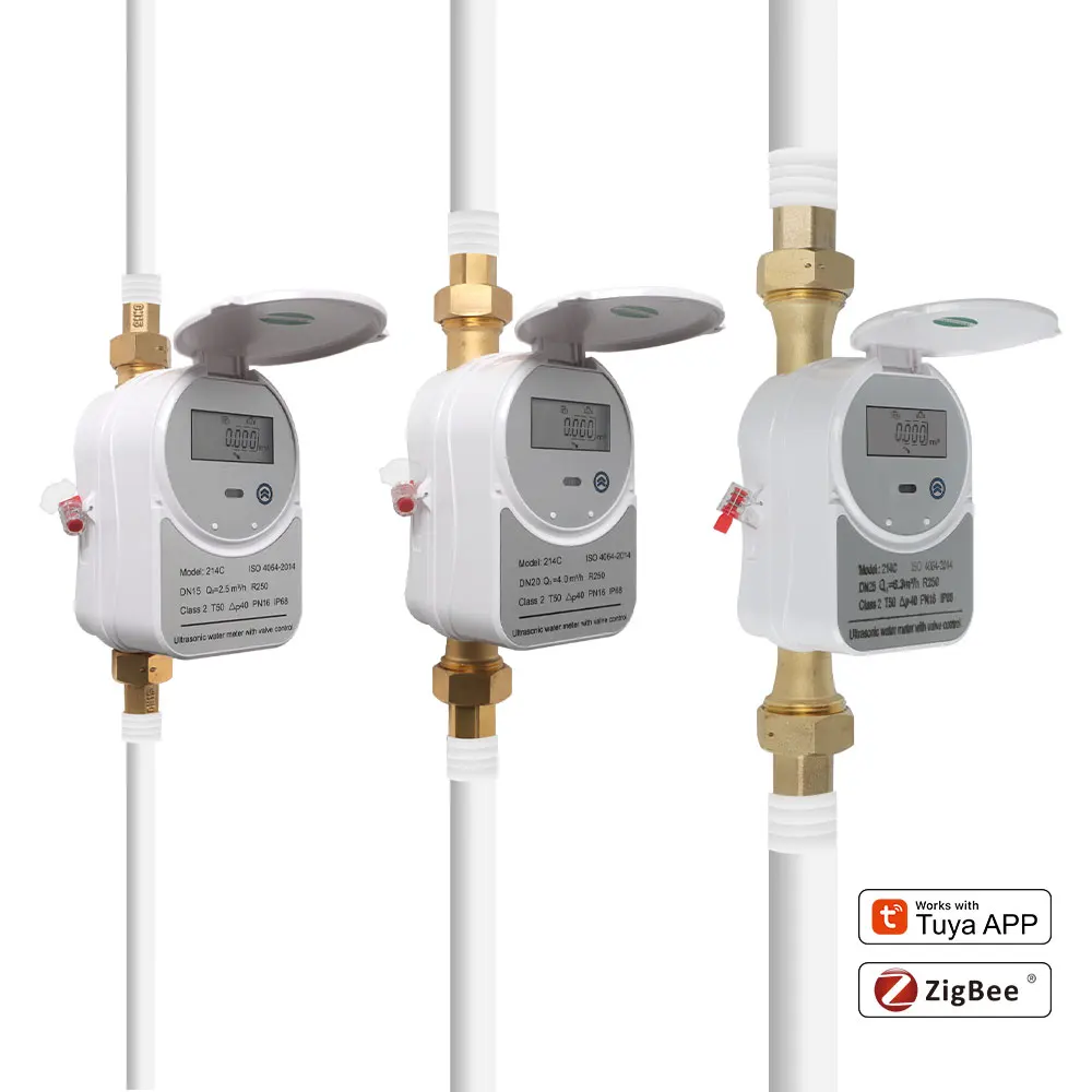 Tuya Zigbee Smart Valve Ultrasonic Water Meter DN15 DN20 DN25 with LCD Display Water Quantity Flow Consumption Measurement IP68 water meter