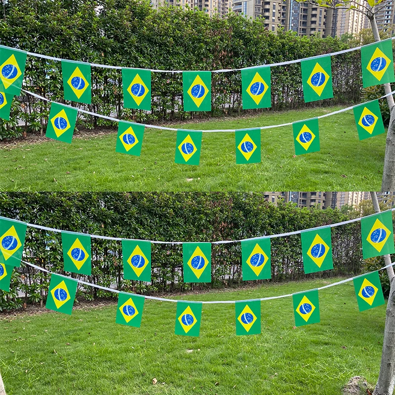 

Aerlxemrbrae 20pcs/lot Brazil bunting flags 14x21cm BR Brazil String Banner Buntings Festival Party