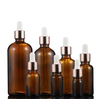 30X Amber 5ml-100ML Reagent Eye Dropper Drop Glass Aromatherapy Liquid Pipette Essential Oil Refillable Bottles Rose Pink Cover 1