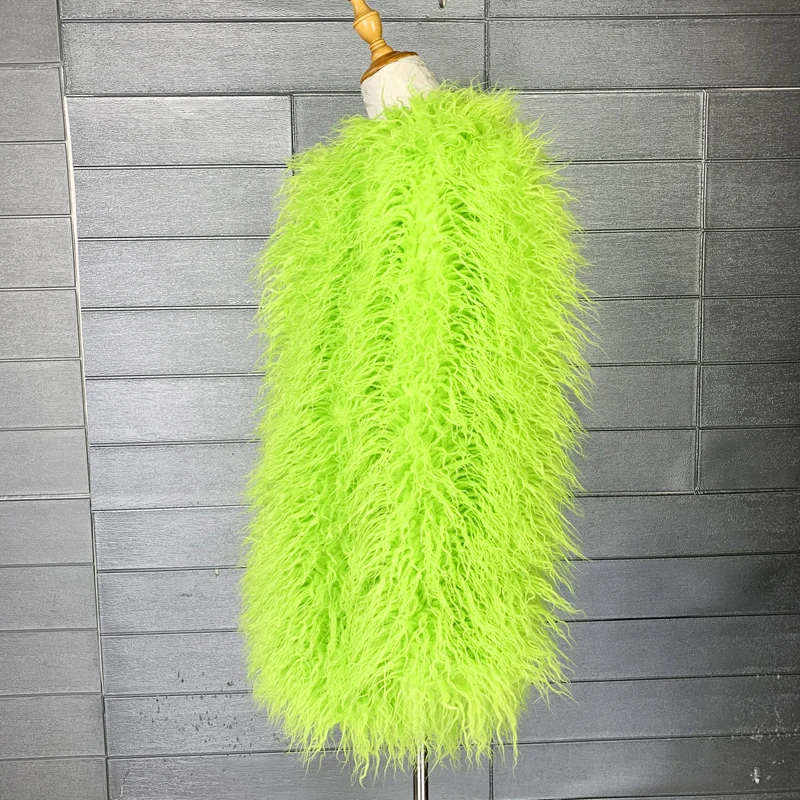 Green Mid-length Faux Fur Coat Fashin Jacket Women's Clothing Free Shipping