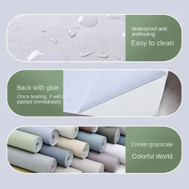 Thickened Nordic Pure Color Living Room and Bedroom Waterproof and Moisture-proof Sticker Self-adhesive Pvc Wallpaper Decoration 2