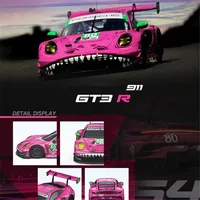 TIME MICRO/STAR RACE 1:64 911 GT3 Pink/green Tyrannosaurus Painting Alloy Model Car for Collection& Display 1