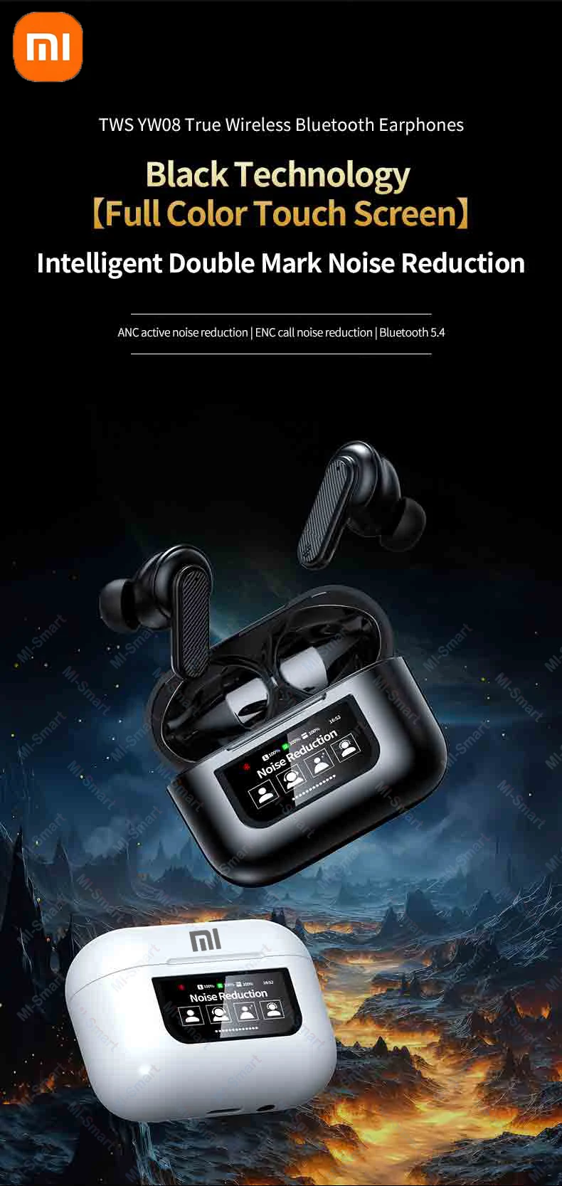 Description Picture 2 of itemIconic Brand Bluetooth Wireless Earphones Smart LCD Touch Screen Headphones Sports Earbuds ANC Built-in Microphone Waterproof Gaming