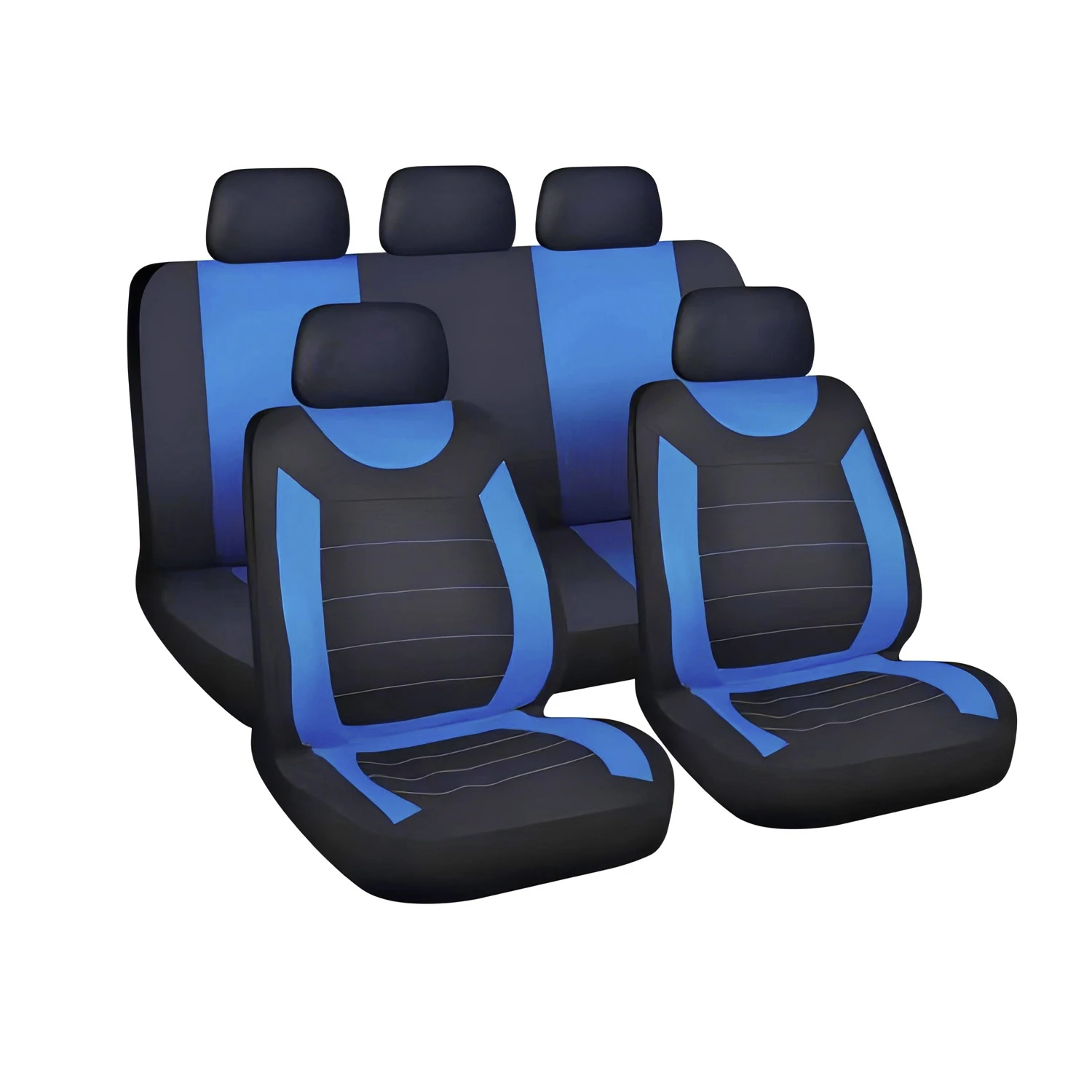 Sporty Two-Tone Fabric Car Seat Covers - Full Set for 5 Seats in Black, Red, Pink, Blue, Gray, Beige