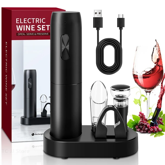 Abrebotellas de vino eléctrico, abridor automático de vino, sacacorchos  eléctrico recargable con aireador de vino, cortador de lámina, tapón de  vino