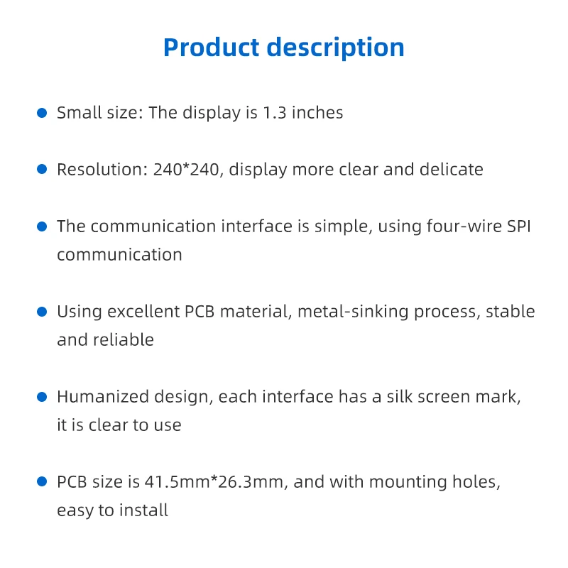 TFT LCD 모듈, TFT 디스플레이 모듈, IPS 스크린, 240*240 해상도, ST7789 드라이버 칩 모듈, SPI 통신, 1.3 인치