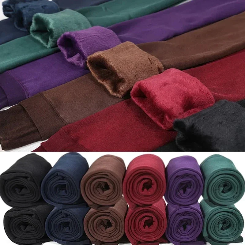 Colorful Fleece Lined Tights Winter Women Thermal Pantyhose for Female Panty Polar Skin Black Effect Stockings Thermal Leggings 4