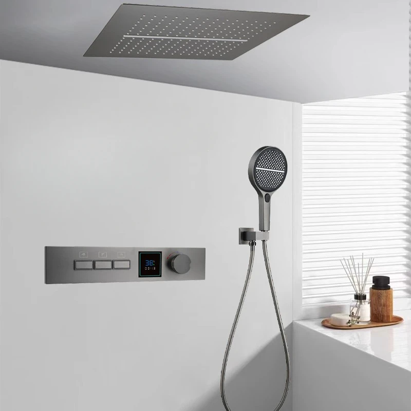 ระบบฝักบัวดีไซน์ผนังที่ซ่อนอยู่พร้อมปุ่มกดจอแสดงผลดิจิตอล ชุดฝักบัว Gunmetal สําหรับโรงแรม เกสท์เฮาส์ 1