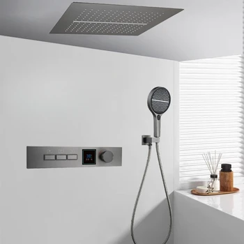 ระบบฝักบัวดีไซน์ผนังที่ซ่อนอยู่พร้อมปุ่มกดจอแสดงผลดิจิตอล ชุดฝักบัว Gunmetal สําหรับโรงแรม เกสท์เฮาส์ 1