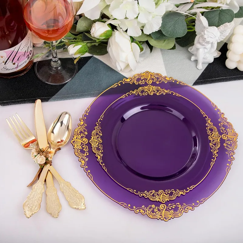 Purple Plastic Plates 50pc For Parties Weddings