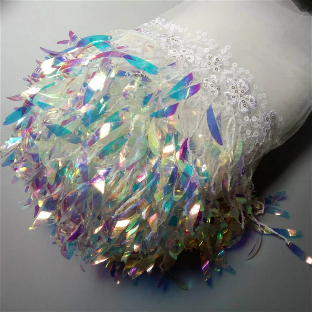 

2 Yard White Sequined Net Skirt Fringe Lace Ribbon Trim Tassel Fringe Lace Trimming Ribbon Diy Performance Dance Dress Sewing