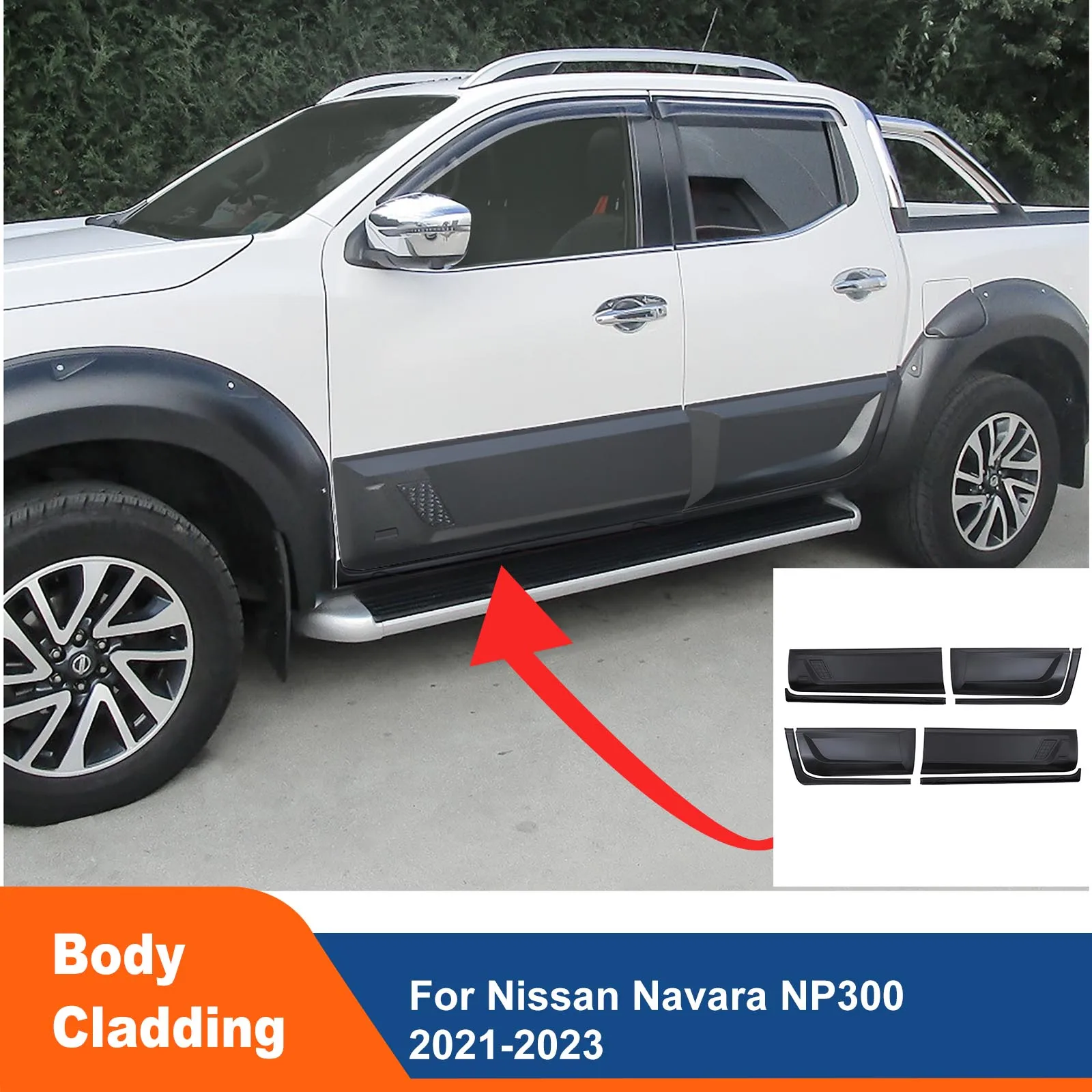 

Body Cladding Side Guard Matte Black For Nissan Navara NP300 2021 2022 2023 4X4 Car Styling Accessories