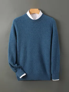 Men's 100% Merino Wool Knitwear Sweater Cashmere Pullover Autumn Winter Basic Smart Casual 4 Color Warm Soft Solid Clothing Tops 1