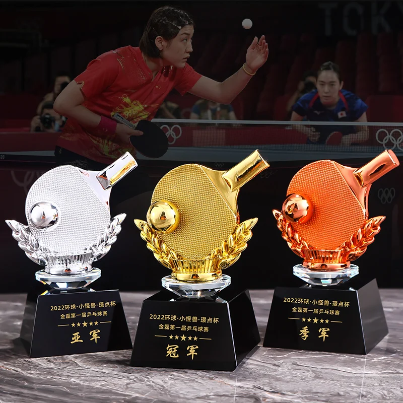 Customized Table Tennis, Volleyball, Balls, Crystal Trophy Gold Silver Copper Creative Sports Home Decoration Award Souvenir 1Pc
