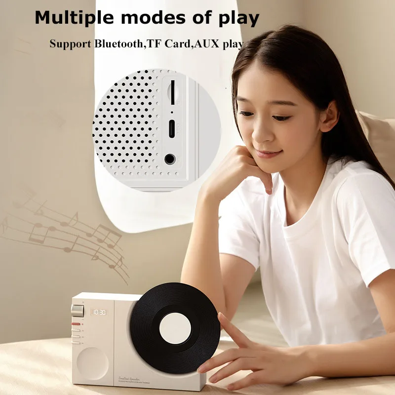 Mini Retro Bluetooth5.3 Speaker Wireless Hifi Sound Soundbar Vintage MP3 Music Box with Clock Display Support TF Card AUX Play