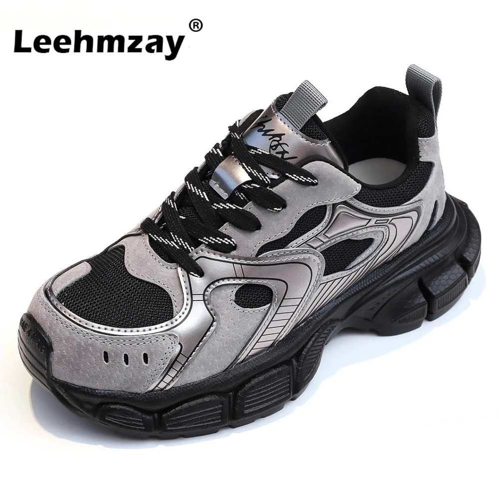 

Кроссовки Leehmzay женские из натуральной кожи, модные повседневные теннисные туфли на толстом высоком каблуке, дышащая платформа, Ins размер 35-40