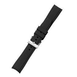 Waterproof Silicone Sport Watchband - Soft, Comfortable Rubber Bracelet with Curved End - 20mm (Black)