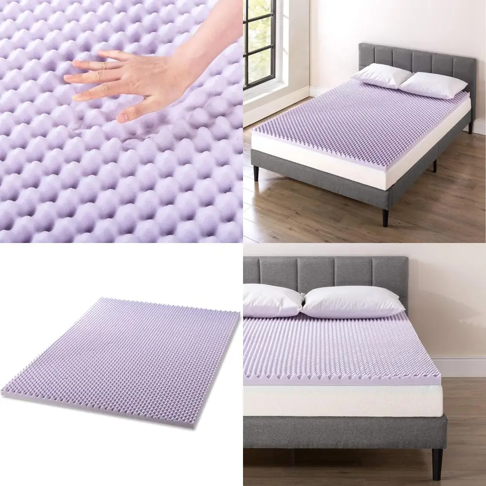 2 Twin Size Egg Crate Foam Mattress Topper with Lavender, Certi-Pur Certified, Dorm-Friendly