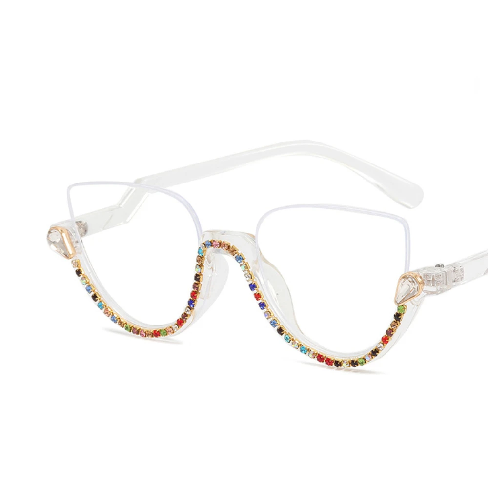 Women Diamond Cat Eye Sunglasses Semi-Rimless Sun Glasses Crystal Frame Rhinestone Eyewear fashion sunglasses women glasses