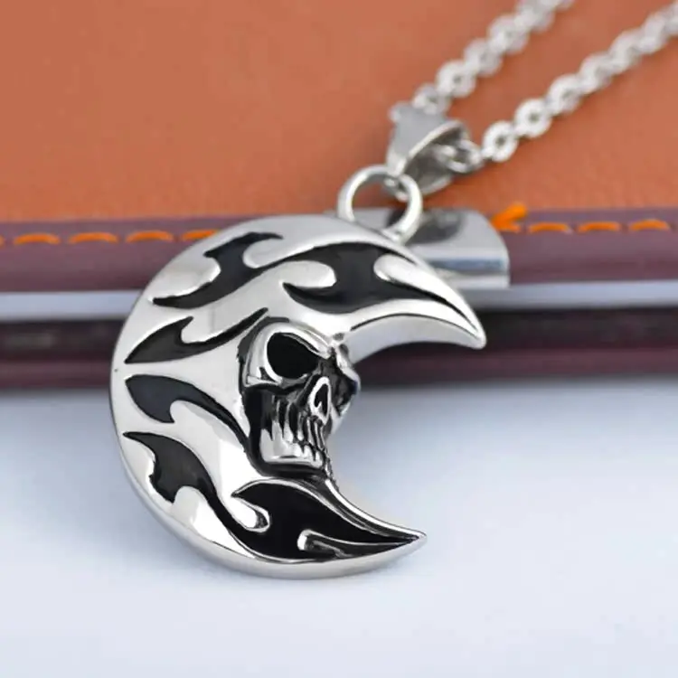 

European and American Personality Exaggerate Stainless Steel Men's Skeleton Ghost Head Pendant Necklace Chain