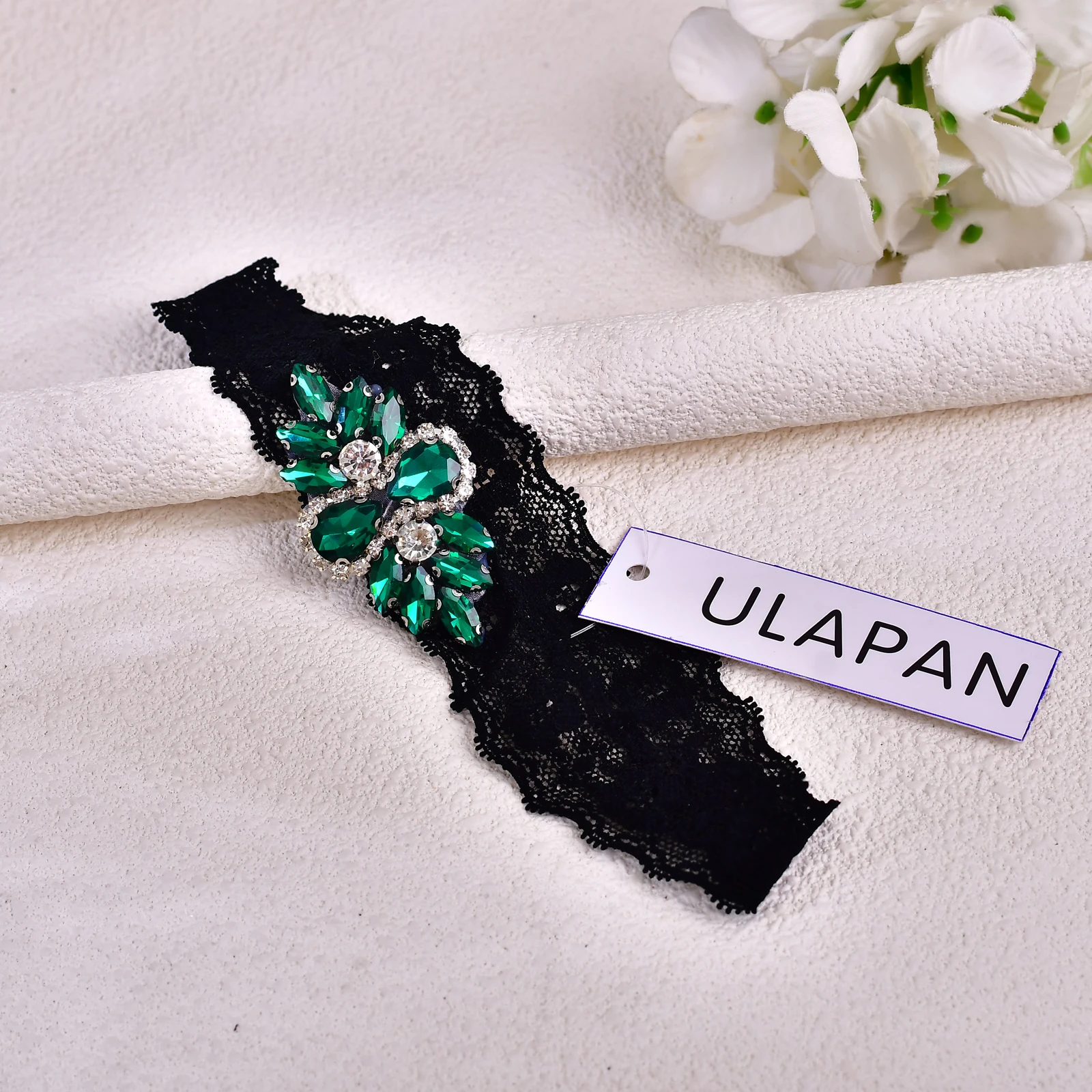 Sexy Black Lace Thigh Ring with Green Rhinestone Wedding Bridal Garter Fashion Thigh Decoration ST61