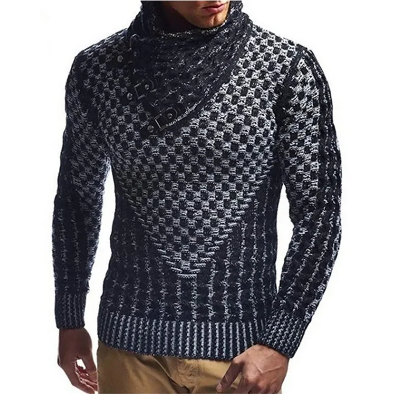 

brand European and American fashion trend men's sweater knitted pullover fashion high neck slim fit