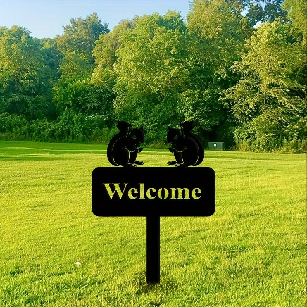 

metal iron Metal Squirrel Garden Stake, Squirrel Welcome Yard Decor Sign Squirrel Address Sign Outdoor Garden Yard Decor Outdoor
