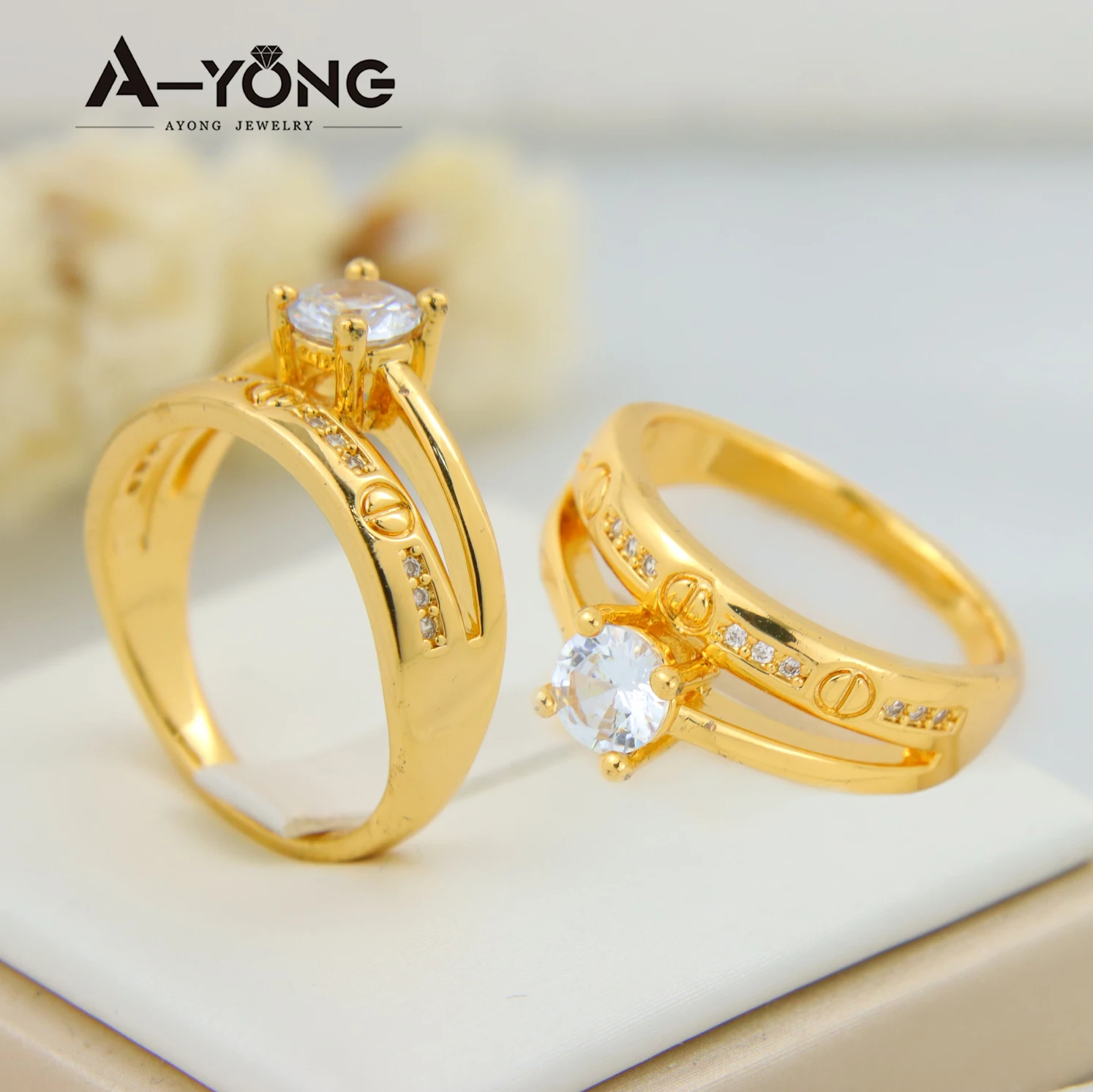 Luxus Dubai Zirkon Ring für Frauen 21 Karat vergoldet elegante Paar Cocktail Ring italienische Saudi-Mode Event Party Schmuck – Detail 8