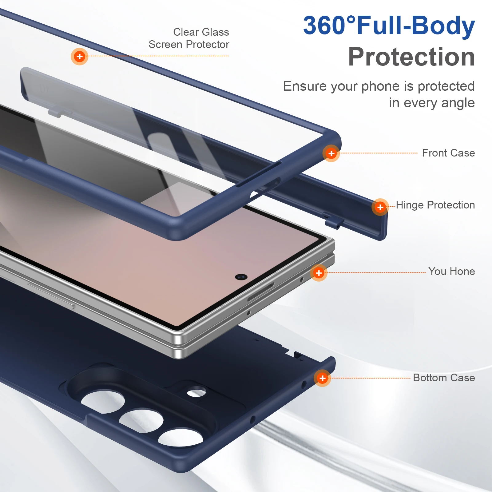 Full Cover Magnetic Case with Tempered Glass Film and Anti-Fingerprint Protection