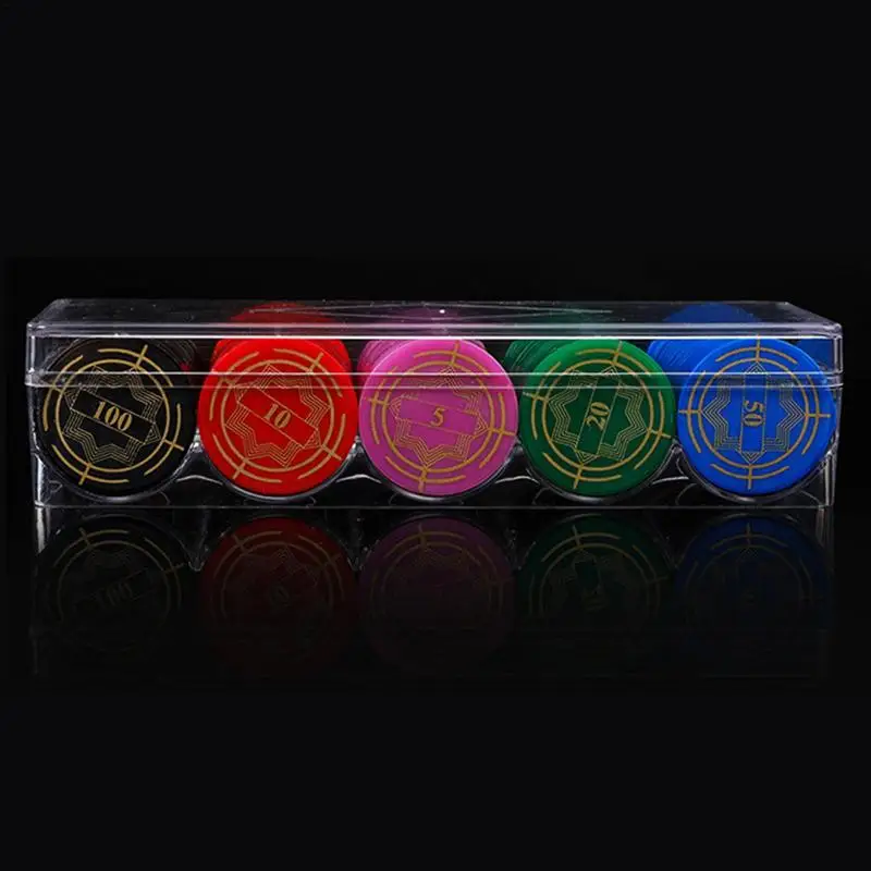 Playing Cards Poker Chips 100Chips Professional Acrylic Poker Chip Stand 5 Grids Poker Display Clear Acrylic 10 Chips Trays