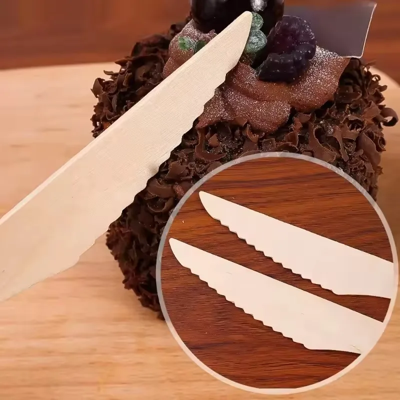 50PCS Disposable Wooden Knife Wooden Knives Picnic Dessert Cake Pizza Ice Cream Kitchen Restaurant Rustic Wedding Birthday Party