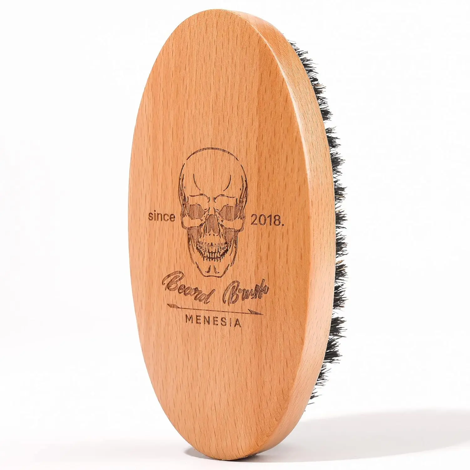 Beard Brush Boar Bristle Hair Men Small Soft Pocket Travel Wooden Mustache Brush Skull