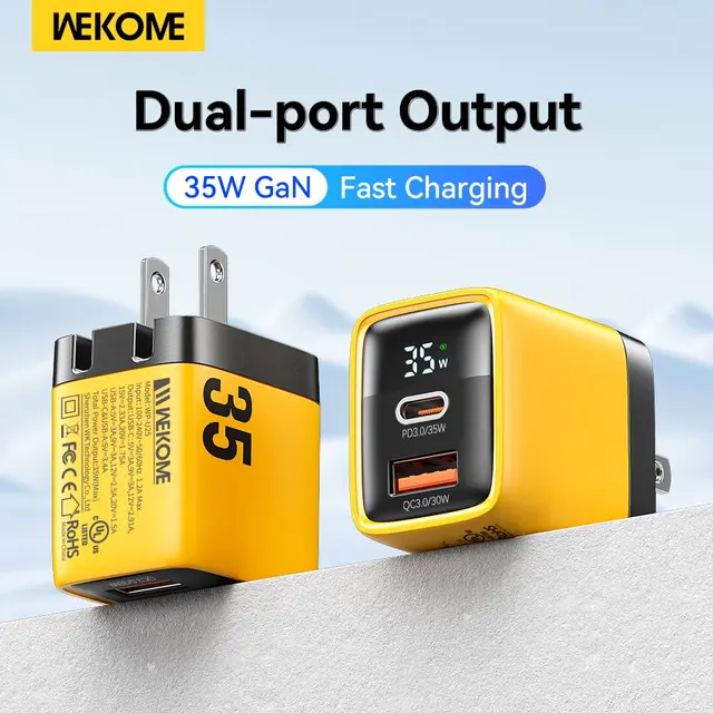 WEKOME GaN-cargador USB tipo C de carga rápida, dispositivo con pantalla LED QC4.0, PD3.0, PPS, para iPhone 15 Pro, Samsung, Xiaomi, iPad, 35W