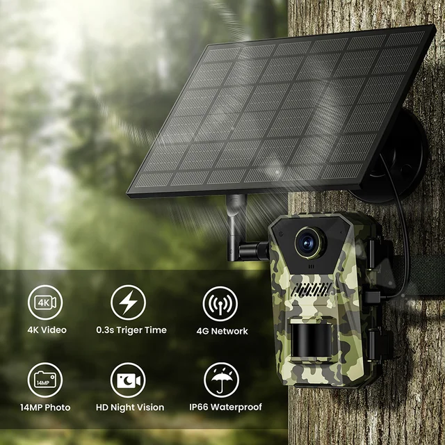 Solar Powered 4G Infrared Camera Waterproof Night Vision Live Video Game Camera for Wildlife Monitoring Trail Camera 5