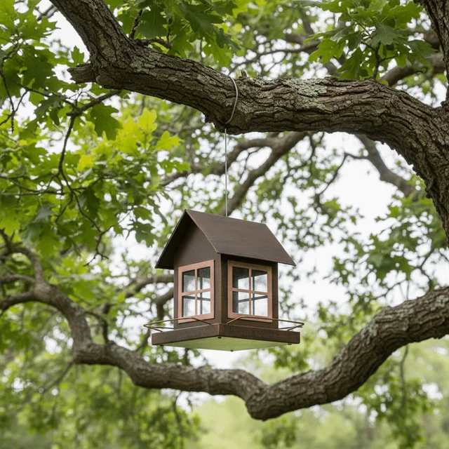 Pet Supplies Hanging Bird Feeder House Shape Large Capacity Bird Food Bowl Windproof Metal Bird Feeding Equipment Porch 5