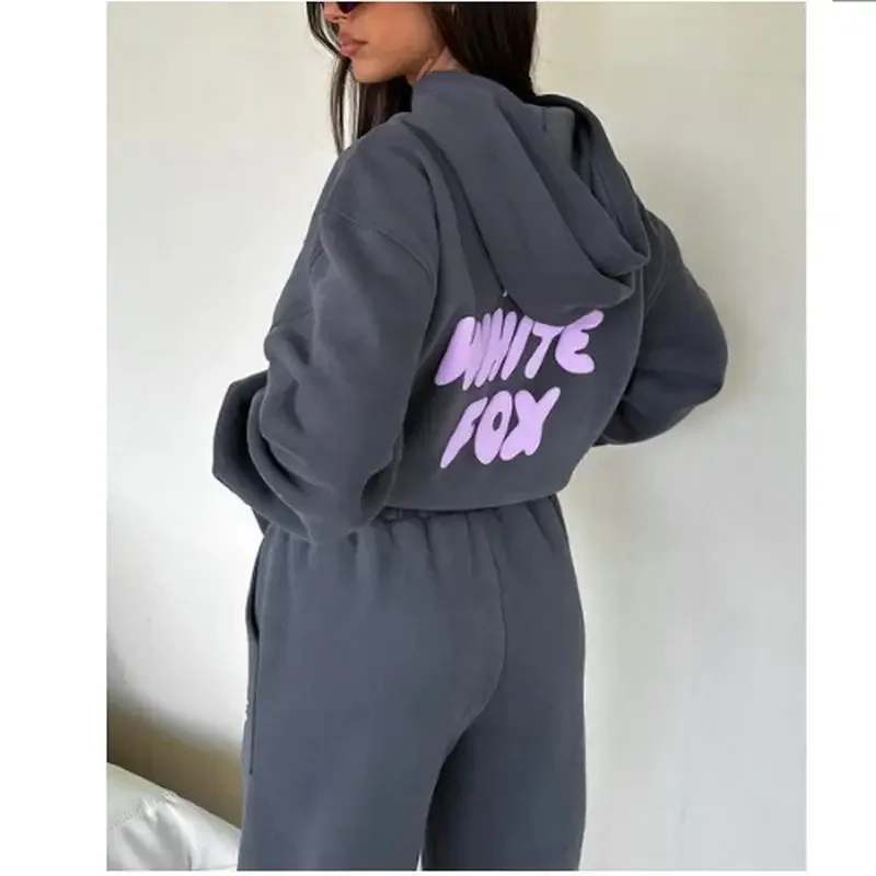 Women's hoodies sets 2024 Spring Fleeced Letters Printing Loose Hooded Two Piece Sweatpants Jogger Pants Set Sweatsuit Tracksuit