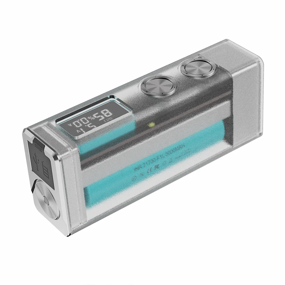 USB C 충전식 EDC LED 손전등 방출 야외 조명, 고출력 LCD 디스플레이 토치 보조배터리, 문 박스 투명