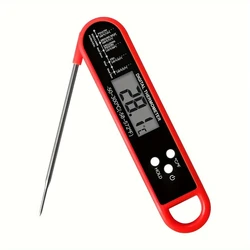 Premium Waterproof Digital Meat Thermometer with Backlit Display (Red)