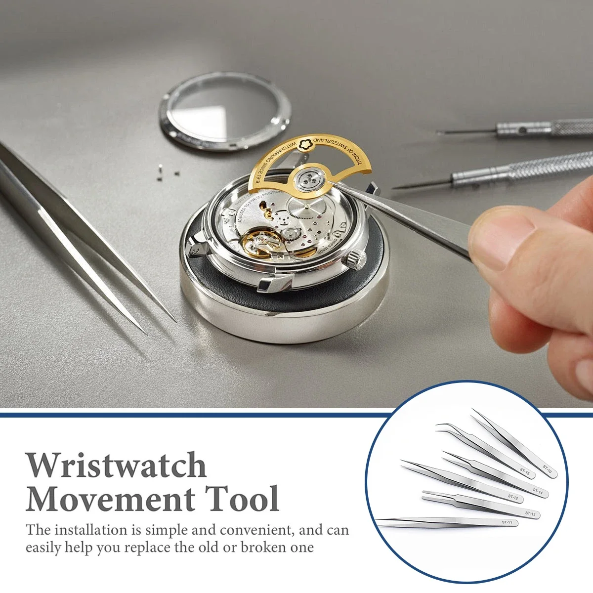 1/5PCS Uhr Hände Installation Arbeit Pinzette Gerade Ellenbogen Griff Edelstahl Antistatische Hohe Härte Pinzette Uhrmacher Werkzeug – Detail 6