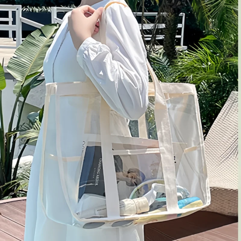 Clear PVC Waterproof Tote Bag - Large Versatile Organizer and Travel Beach Essential