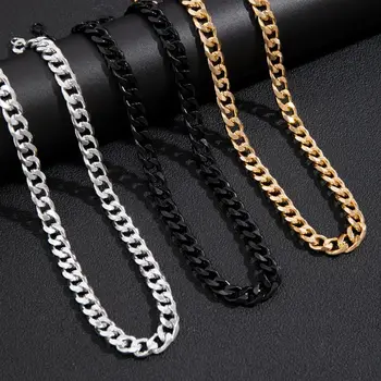 Simple Cuban Stainless Steel Chain Necklace for Men Gold Metal Chain on Neck Round neck Jewelry Male's Day DIY Gift 1