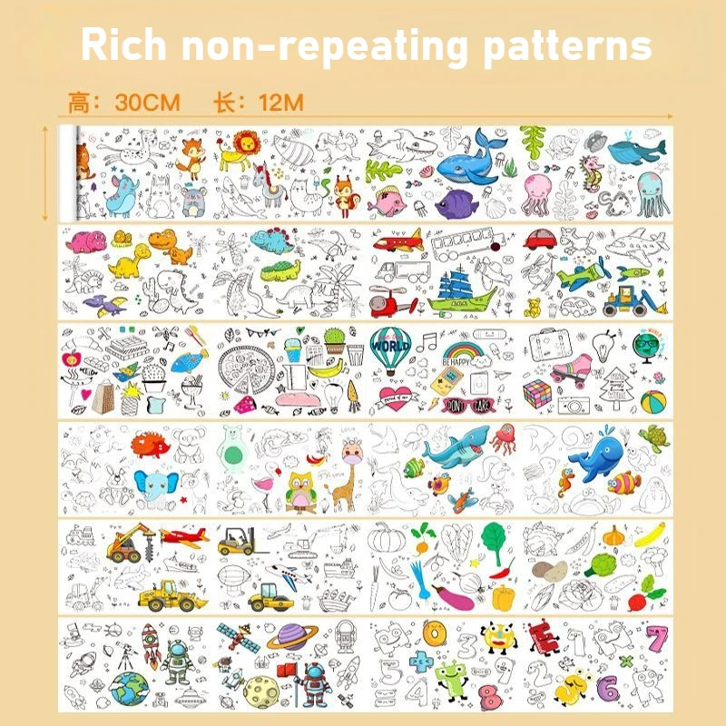 Toile d'animaux rouleau de dessin pour enfants bricolage rouleau de papier à colorier remplissage de couleur Graffiti – Image 2