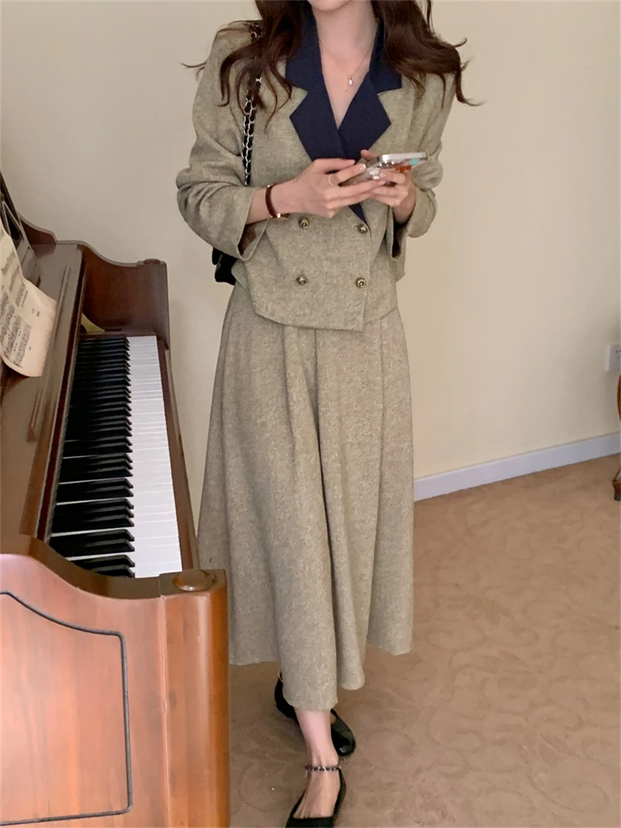 

Blazers Two Pieces Sets Women Autumn Winter 2022 Vintage Work Wear Clothes Suit Elegant Korean New Office Lady Skirts Sets Suits
