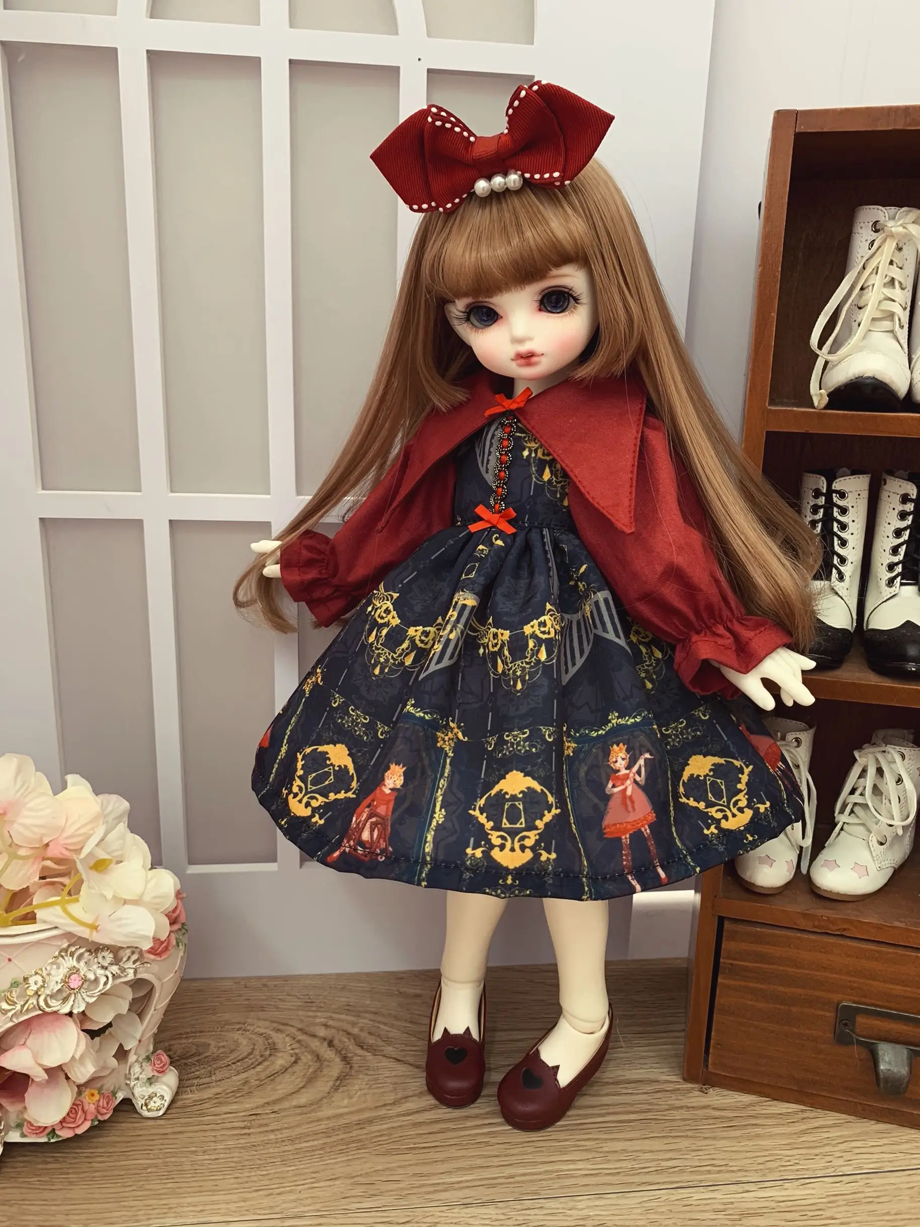 

1/6 1/4 1/3 BJD dress + hair Clips doll retro dress black red for 1/3 1/4 1/6 BJD SD DD 1/6 Blyth doll accessories