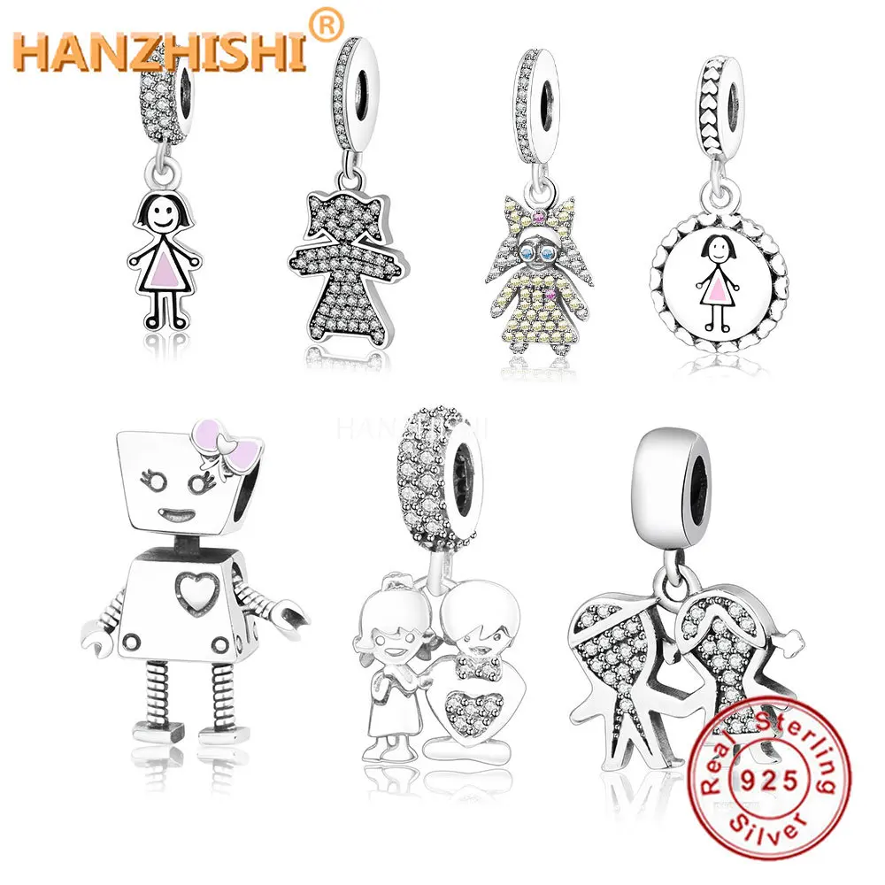 Fit Original Fine Charm Bracelet S925 Sterling Silver  Beads Cute Boy Girl Family Pendant Charm DIY Jewelry Making Berloque